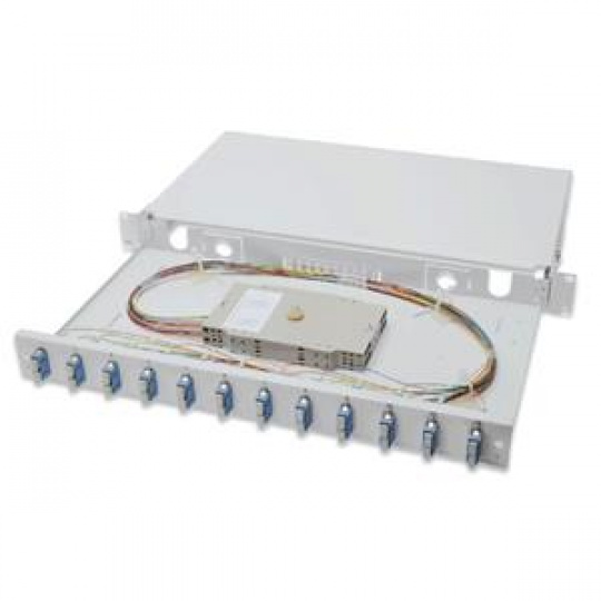 Digitus Fiber Optic Sliding Splice Box, 1U, Equipped 12x SC duplex, incl. M 25 Screw, Splice Cassette Color Pigtails OS2, Adapter