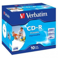 VERBATIM CD-R AZO 700MB, 52x, printable, jewel case 10 ks