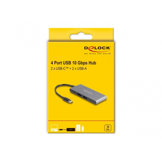 Delock 4 portový rozbočovač USB Type-C™ se 2 x USB Typu-A a 2 x USB Type-C™ 10 Gbps