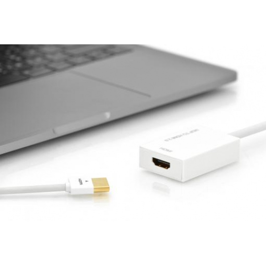 Digitus kabelový adaptér DisplayPort, mini DP samec- HDMI typ A samice, 0,2m, HDMI Ver. 2,0, aktivní, CE, zlato, wh