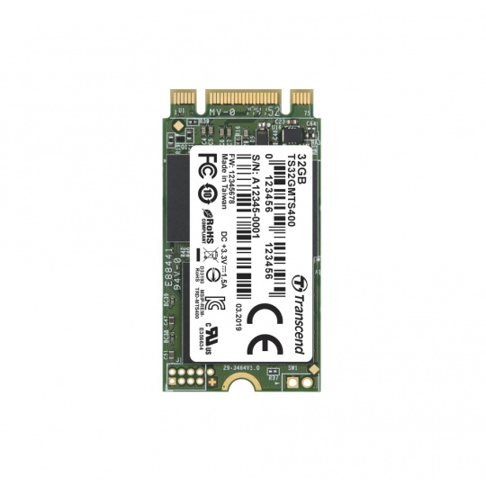 TRANSCEND MTS400 32GB SSD disk M.2 2242, SATA III 6Gb/s (MLC), 530MB/s R, 470MB/s W