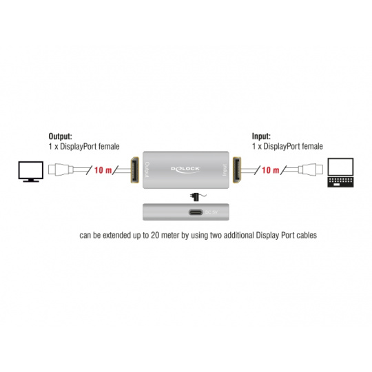 Delock DisplayPort 1.4 Repeater 8K 30 Hz 20 m