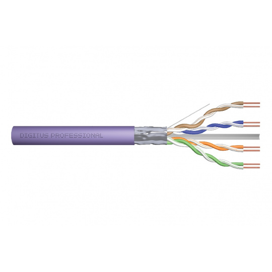 DIGITUS CAT 6 instalační kabel F-UTP, drát, délka 305 m, dřevěný buben, LSOH, AWG 23, Simplex, barva fialová