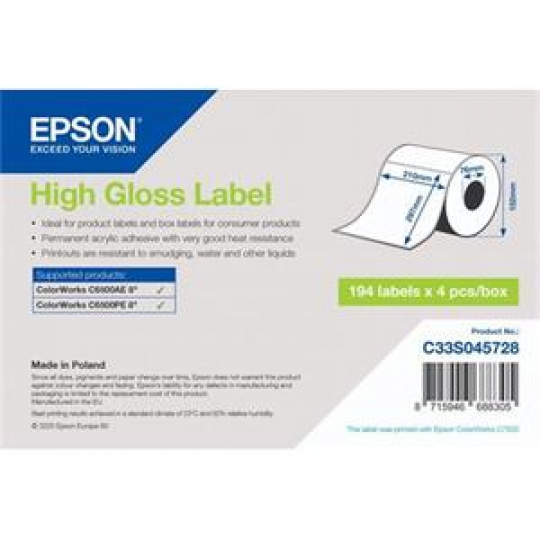 EPSON High Gloss Label - Die-Cut Roll: 210mm x 297mm, 194 labels