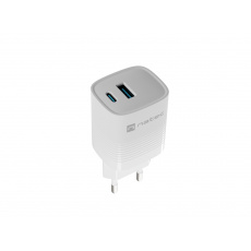 Universální USB nabíječka Natec RIBERA GaN 30W, 1X USB-A, 1X USB-C, Bílá