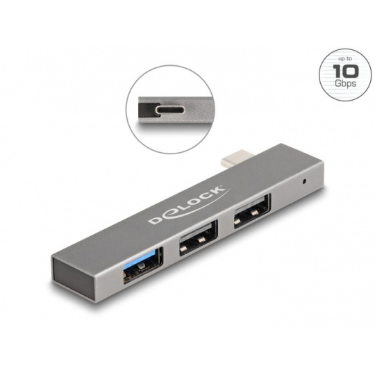 Delock 3 portový štíhlý USB Hub z USB Type-C™ na 1 x USB 10 Gbps USB Typ-A + 2 x USB 2.0 Typ-A