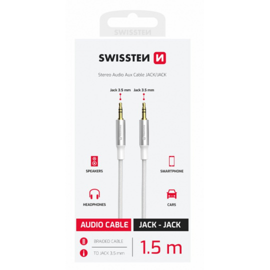 SWISSTEN AUDIO KABEL TEXTILE JACK (samec) / JACK (samec) 1,5 M BÍLÝ