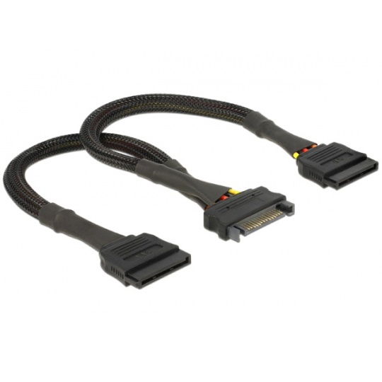 Delock SATA napájecí kabel 15 pin samice > 2 x SATA 15 pin samec 25 cm