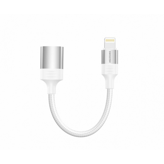 SWISSTEN OTG ADAPTÉR TEXTILE LIGHTNING (samec) / USB-A (samice) 0,13 M BÍLÝ