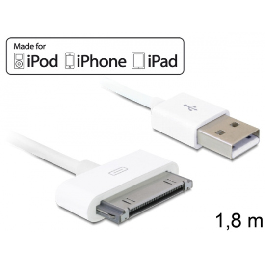 Delock USB napájecí a datový kabel iPod, iPhone, iPad, bílý, 1,8m