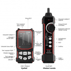 W-Star Tester kabelů UTP WSNF808, RJ45, RJ11, hledačka kabelů, NCV