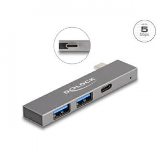 Delock 3 portový štíhlý USB Hub USB Type-C™ na 1 x USB 5 Gbps USB Type-C™ + 2 x USB 5 Gbps Typ-A