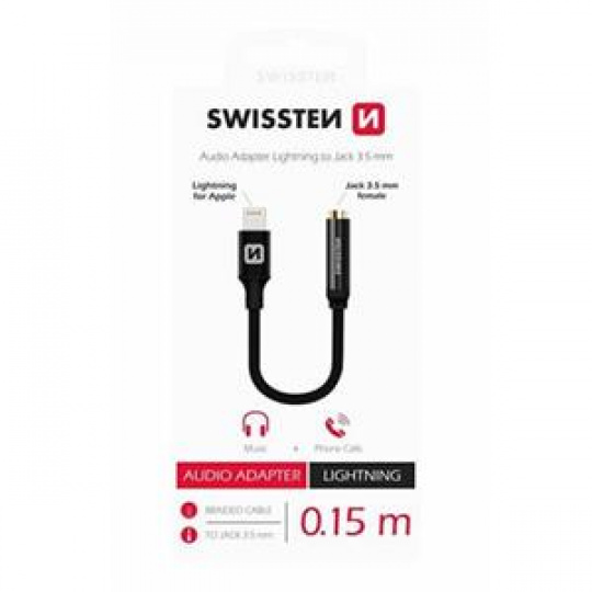 SWISSTEN AUDIO ADAPTÉR TEXTILE LIGHTNING /JACK(samice) 0,15 M ČERNÝ