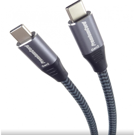 PremiumCord USB-C kabel ( USB 3.2 GEN 2x2, 5A, 100W, 20Gbit/s ) bavlněný oplet, 3m