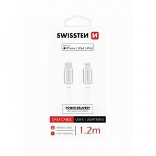 SWISSTEN DATA CABLE USB-C / LIGHTNING MFi TEXTILE 1,2M SILVER