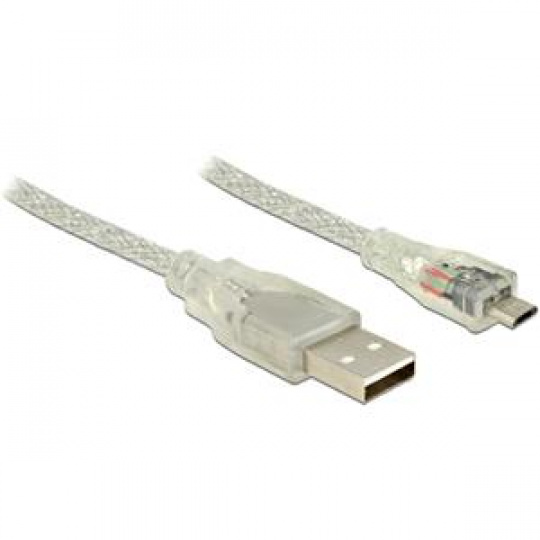 Delock Kabel USB 2.0 Typ-A samec > USB 2.0 Micro-B samec 5m transparentní