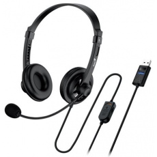 Genius headset - HS-230U, sluchátka s mikrofonem, náhlavní, drátový, s mikrofonem, ovládání hlasitosti, USB, černý