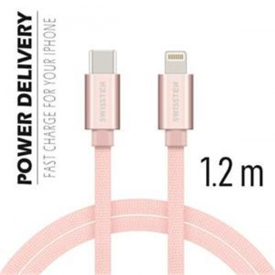 SWISSTEN DATA CABLE USB-C / LIGHTNING TEXTILE 1,2M PINK