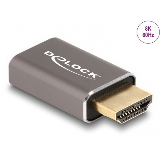 Delock Adaptér HDMI, ze zástrčky na zásuvku, 8K 60 Hz, šedá kovová