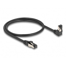 Delock Síťový kabel RJ45 Cat.8.1 S/FTP, zalomený dolů o 90° / přímý, 0,5 m, černý