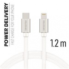 SWISSTEN DATA CABLE USB-C / LIGHTNING TEXTILE 1,2M SILVER