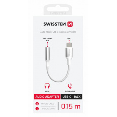 SWISSTEN AUDIO ADAPTÉR TEXTILE USB-C (samec) / 3,5mm AUX 0,15 M BÍLÝ (nahrazuje 73501302)