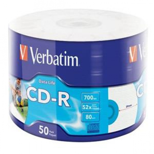 VERBATIM CD-R 700MB, 52x, printable, wrap 50 ks