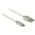 Delock Data and Charging Cable USB 2.0 Type-A male > USB 2.0 Micro-B male with textile shielding white 200 cm